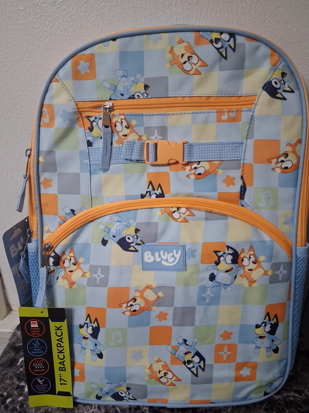NWT'S Kids Bluey 17" Backpack in Pastel Blue & Orange - Brand